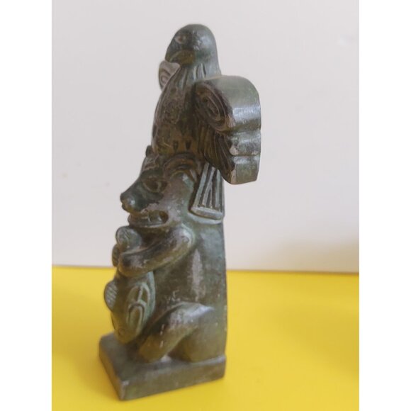 Hand Carved Soapstone Totem Pole Eagle, Wolf, Salmon 4 5/8" tall by LuLu Canada - Picture 2 of 8